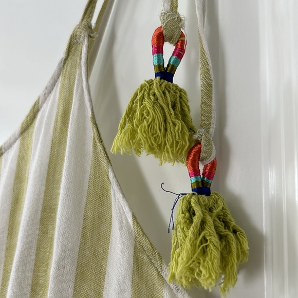 Cynthia Rowley Green Striped Dress/Beach Cover w Convertible Tassel Ties - Picture 3 of 12